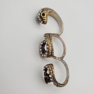 Three Finger Rustic Snake Ring with Channel Set White Faceted Stones Detailed